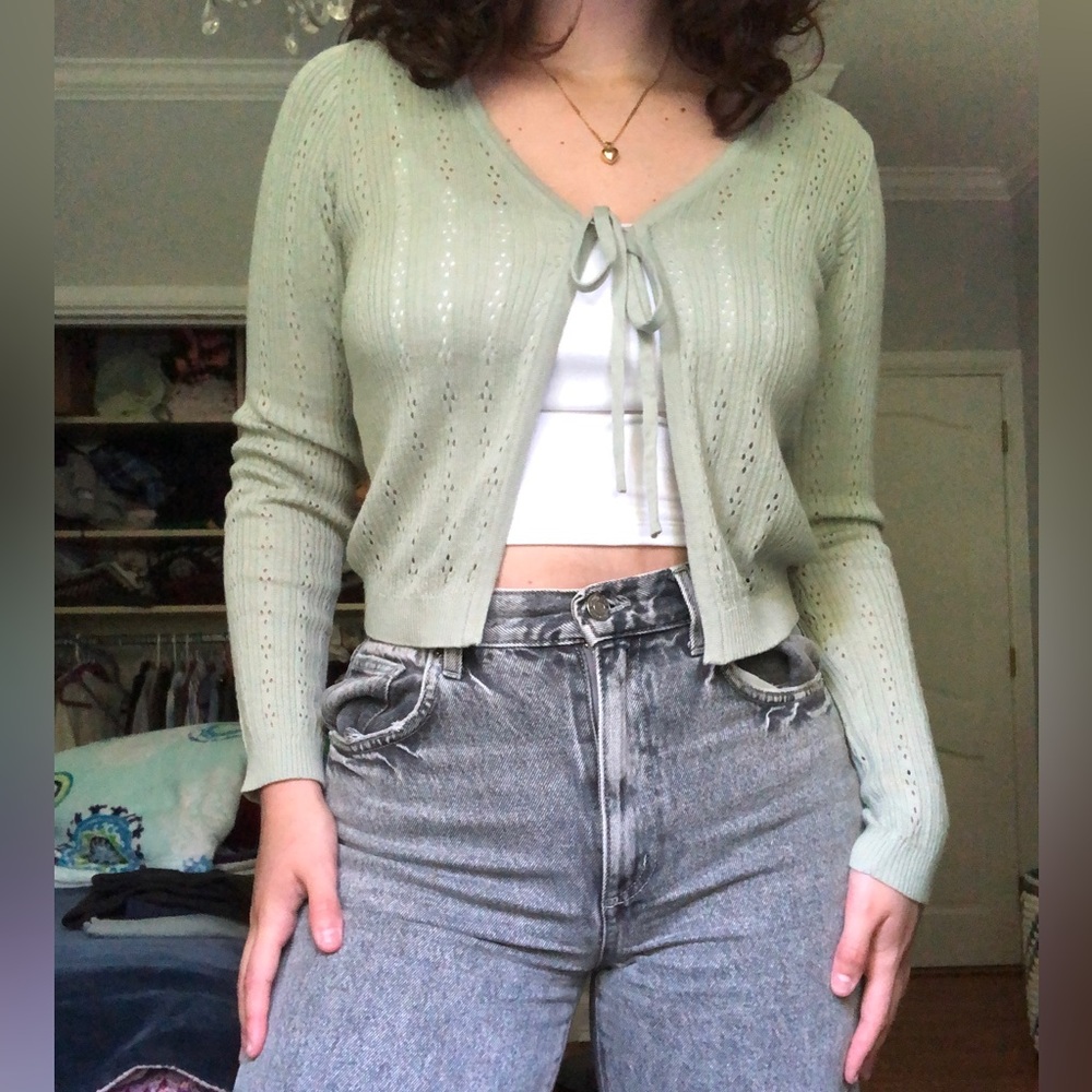 Green Front Tie Cardigan